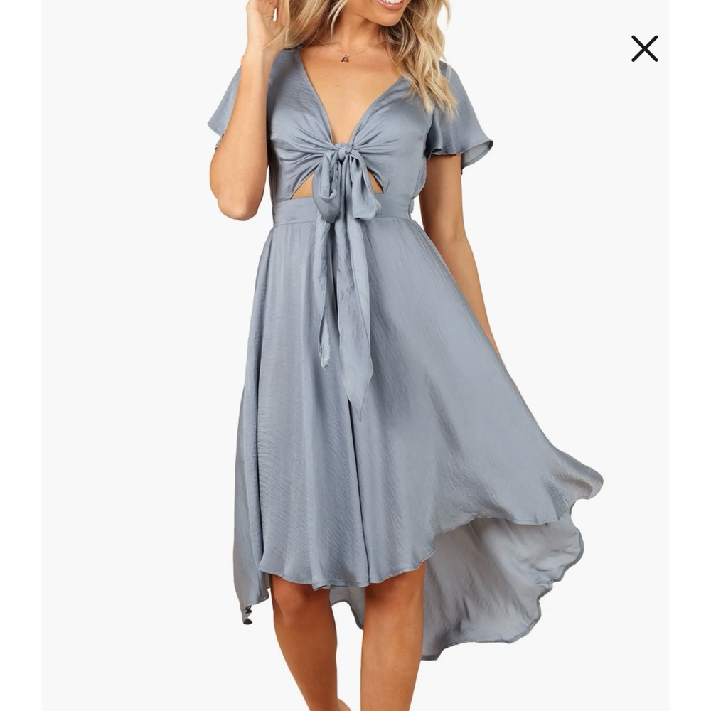 Petal & Pup Amanda Tie Front Blue Midi Dress